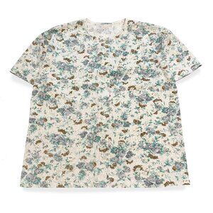 Vintage Floral & Lace Patterned Button Up Short Sleeve Shirt  Granny Cottagecore